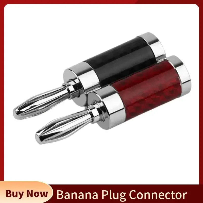Shelly Plug - 4mmバナナプラグ,コネクタ,オス,ネジ付き,Tメッキカーボンファイバー,アンプ用,黒と赤