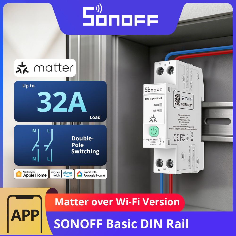Sonoff Basic - SONOFF BASIC-1GSP ベーシックシングルチャンネルDINレールスイッチ Matter WiFi エネルギー消費量監視