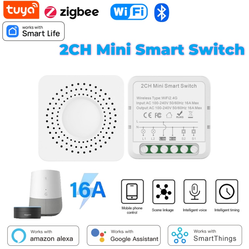 Home Assistant Tuya - Tuyaミニスマートスイッチ WiFi 1-2-3-4連スイッチ 16A、AlexaとGoogleアシスタントの音声制御に対応