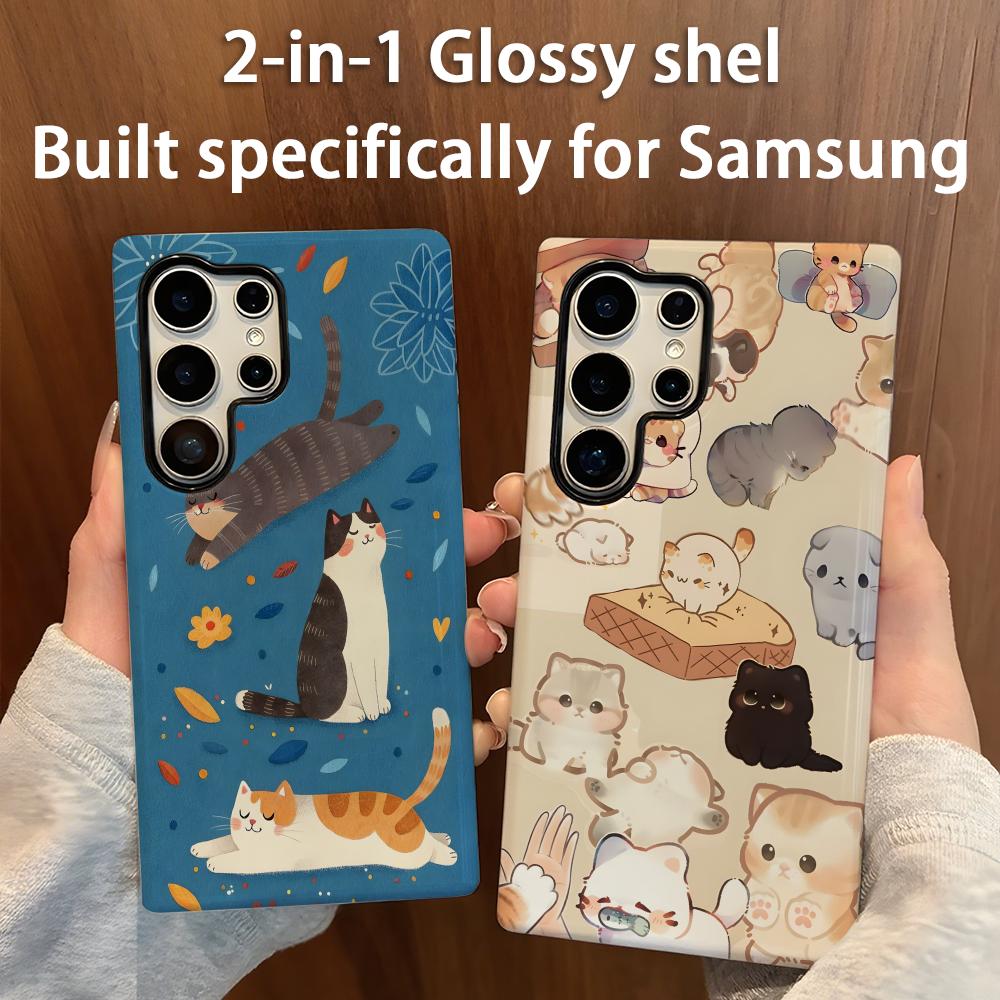 かわいい猫柄スマホケース 2-in-1 光沢シェル Sams - Shelly のレビューと価格